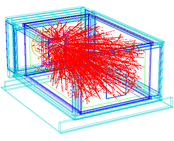 Paths of charged particles from a nuclear collision in a Time Projection Chamber - image